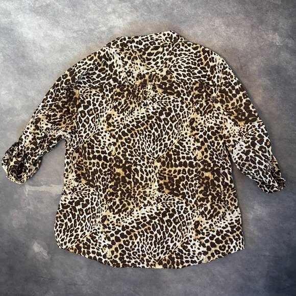 Karen Scott Leopard Print Longsleeve Button-Down Top XL Cotton - Picture 3 of 3